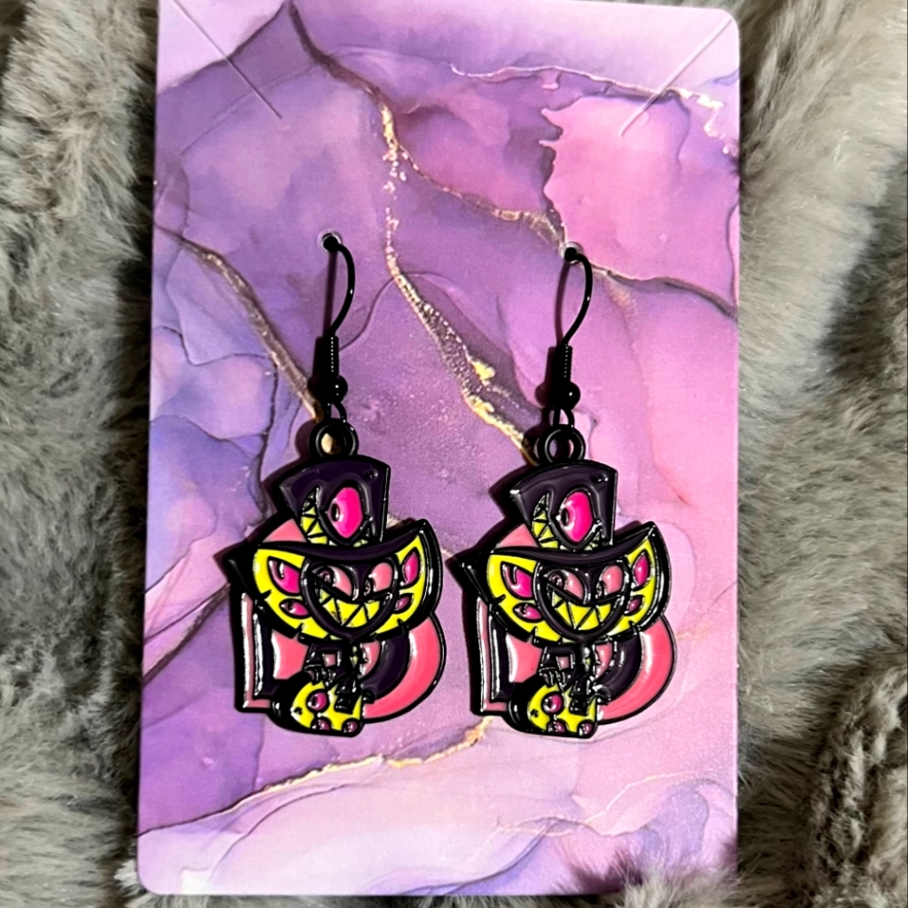 Hazbin Hotel Earrings‎ Handmade Hypoallergenic Heart Shape Dangle (Sir Pentious)